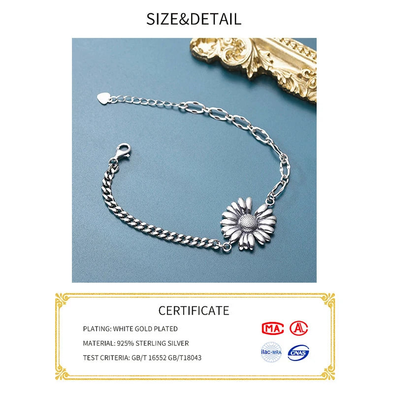 Vintage Daisy Bracelet Thai Silver Flower Chain Bangle