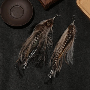 Vintage Feather Earrings Ladies Boho Long Chain Tassel Earri