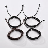 Vintage Feather Multilayer Leather Bracelet Set Men Coffee Rope Wrap Bangles
