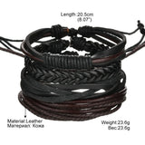 Vintage Feather Multilayer Leather Bracelet Set Men Coffee Rope Wrap Bangles