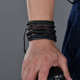 Vintage Feather Multilayer Leather Bracelet Set Men Coffee Rope Wrap Bangles
