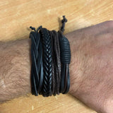 Vintage Feather Multilayer Leather Bracelet Set Men Coffee Rope Wrap Bangles