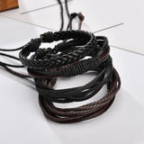 Vintage Feather Multilayer Leather Bracelet Set Men Coffee Rope Wrap Bangles