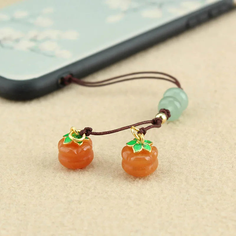 Vintage Glazed Persimmon Keychain Nepal Bead Charms