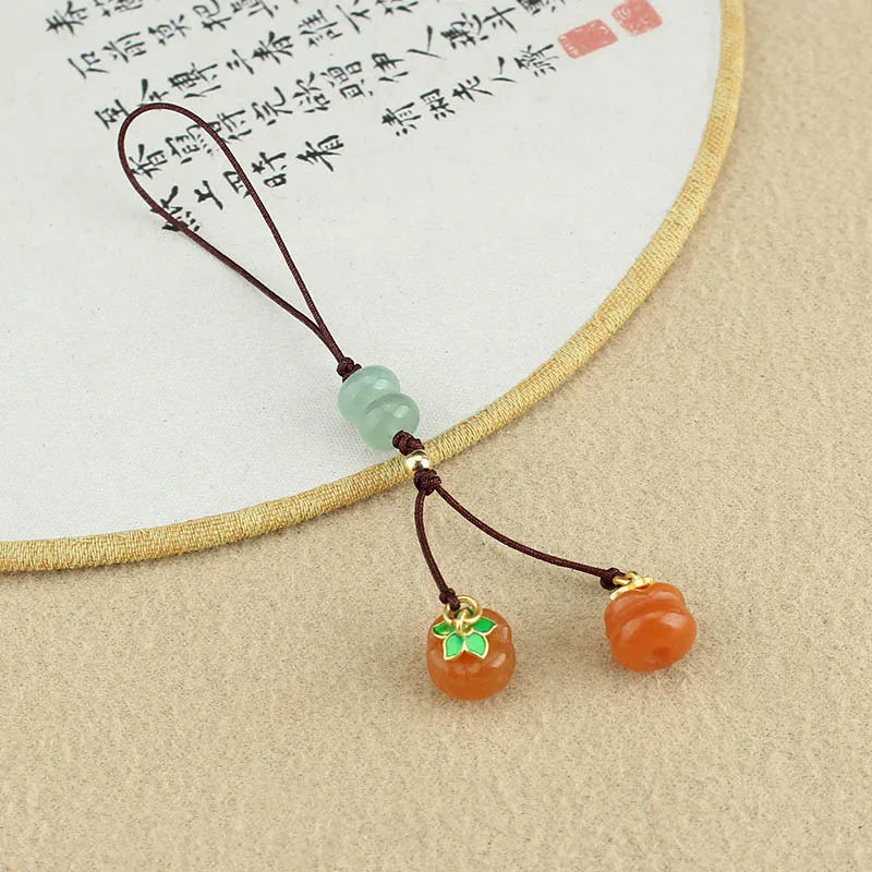 Vintage Glazed Persimmon Keychain Nepal Bead Charms