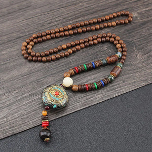 Vintage Wood Beads Necklace Men Nepal Boho Round Eye Pendants Jewelry