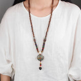 Vintage Wood Beads Necklace Men Nepal Boho Round Eye Pendants Jewelry