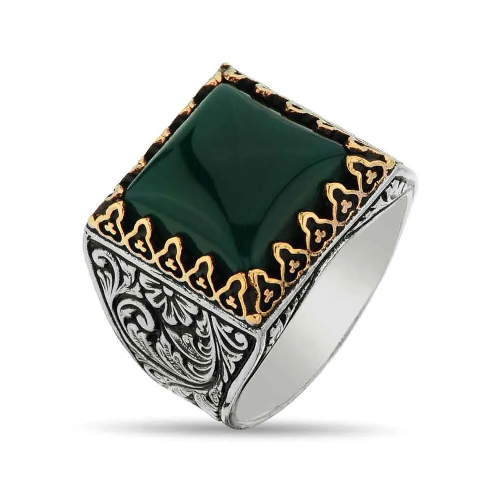 Vintage Signet Ring Ancient Silver Zircon & Pearl Stone Retro Islamic Jewelry