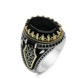 Vintage Signet Ring Ancient Silver Zircon & Pearl Stone Retro Islamic Jewelry