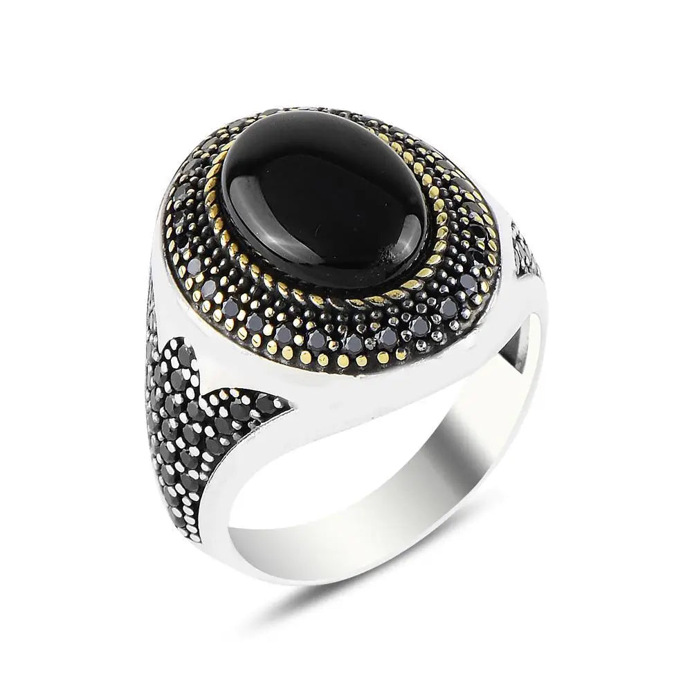 Vintage Signet Ring Ancient Silver Zircon & Pearl Stone Retro Islamic Jewelry