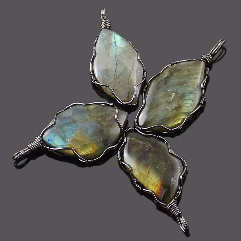 Vintage Wire Wrapped Quartz & Labradorite Stone Pendants