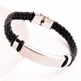 Vintage Leather Bracelet Stainless Steel Blank Plate Bangle