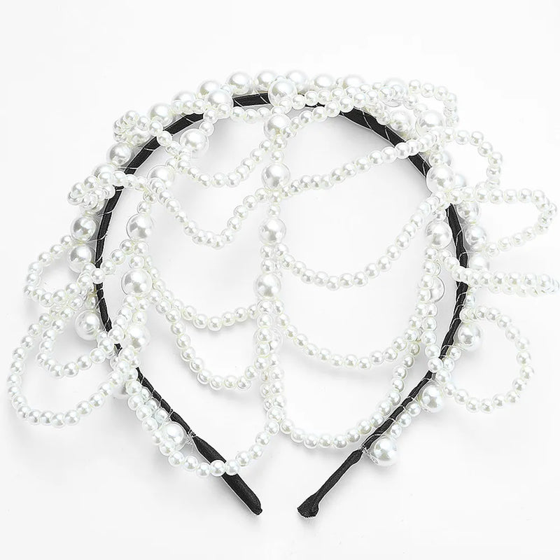 Vintage Pearls Mesh Headband Hairbands for Women