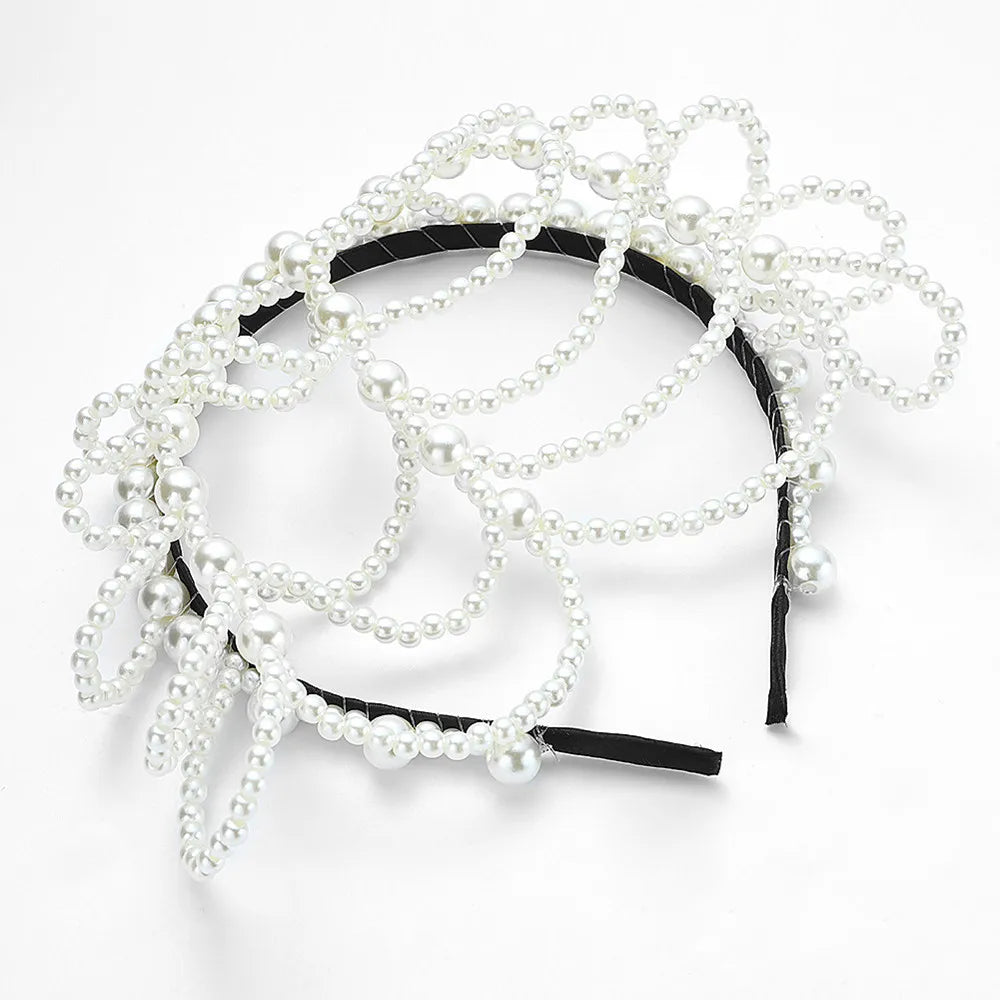 Vintage Pearls Mesh Headband Hairbands for Women