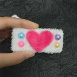 Vintage Harajuku Beads Heart Plush Hairpin Sweet Girly Charm Hair Clip