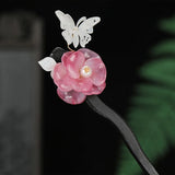 Vintage Flower Hairpins Wooden Pearls Hair Sticks