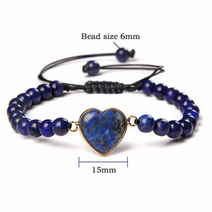 Vintage Heart Charm Lapis lazuli Quartz Beaded Bracelet For Women