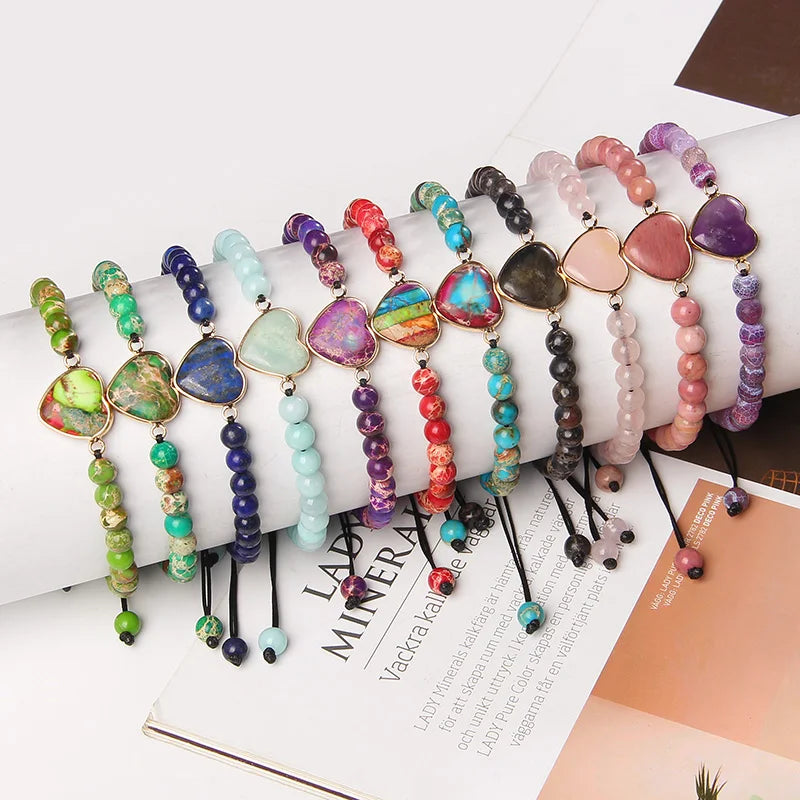 Vintage Heart Charm Lapis lazuli Quartz Beaded Bracelet For Women