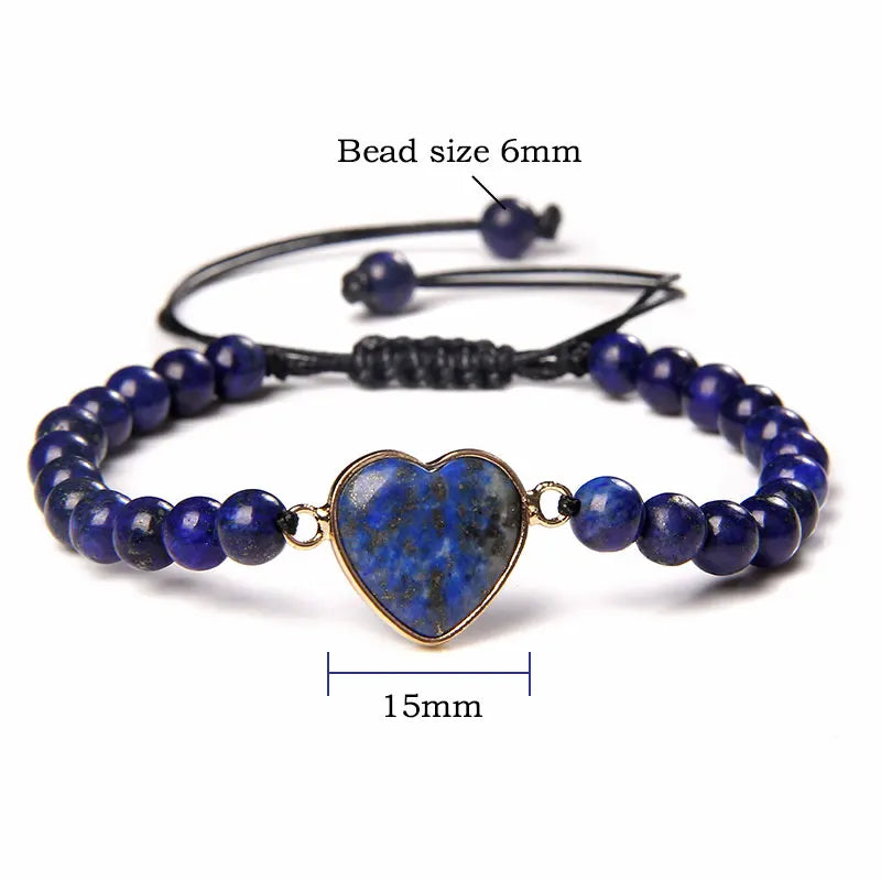 Vintage Heart Charm Lapis lazuli Quartz Beaded Bracelet For Women