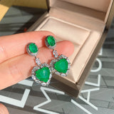 Vintage Heart Paraiba Tourmaline Emerald Drop Earrings Silver Wedding