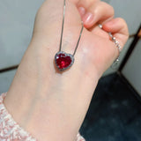 Vintage Heart-Shaped Ruby Diamond Necklace Earrings Ring Set