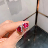 Vintage Heart-Shaped Ruby Diamond Necklace Earrings Ring Set