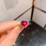 Vintage Heart-Shaped Ruby Diamond Necklace Earrings Ring Set