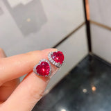 Vintage Heart-Shaped Ruby Diamond Necklace Earrings Ring Set