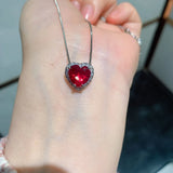 Vintage Heart-Shaped Ruby Diamond Necklace Earrings Ring Set