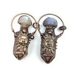 Vintage Hexagon Column Bronze Agate Rose Quartz Sun Face Pendant