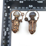 Vintage Hexagon Column Bronze Agate Rose Quartz Sun Face Pendant