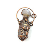 Vintage Hexagon Column Bronze Agate Rose Quartz Sun Face Pendant