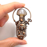 Vintage Hexagon Column Bronze Agate Rose Quartz Sun Face Pendant