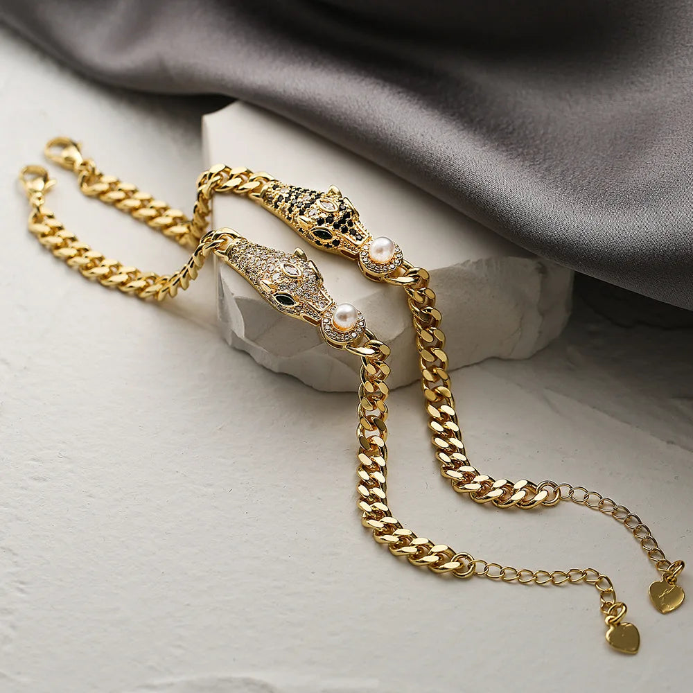 Vintage Hip-hop Leopard Bangles with AAA CZ Stone Row
