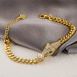 Vintage Hip-hop Leopard Bangles with AAA CZ Stone Row