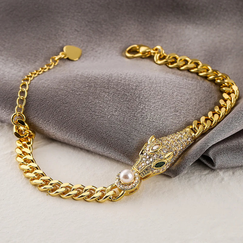 Vintage Hip-hop Leopard Bangles with AAA CZ Stone Row