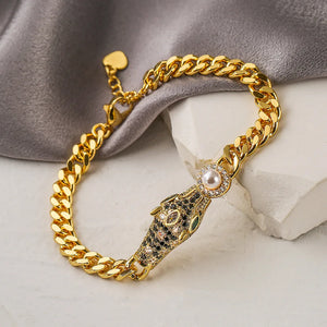 Vintage Hip-hop Leopard Bangles with AAA CZ Stone Row