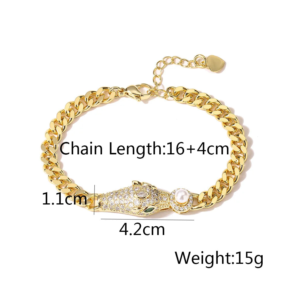 Vintage Hip-hop Leopard Bangles with AAA CZ Stone Row