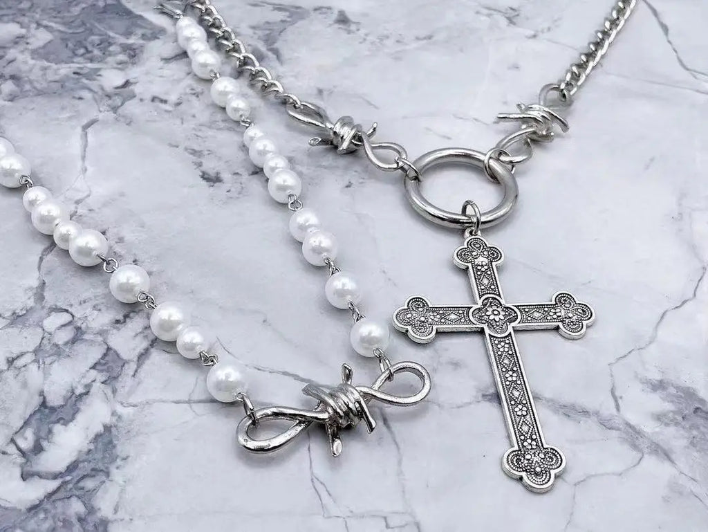 Vintage Hiphop Metal Cross Pendant Necklace