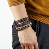 Vintage Hippie Leather Bracelets Set Charms Multilayer Bangle