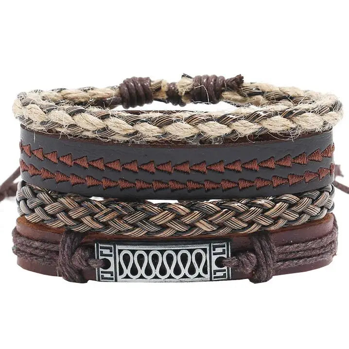 Vintage Hippie Leather Bracelets Set Charms Multilayer Bangle