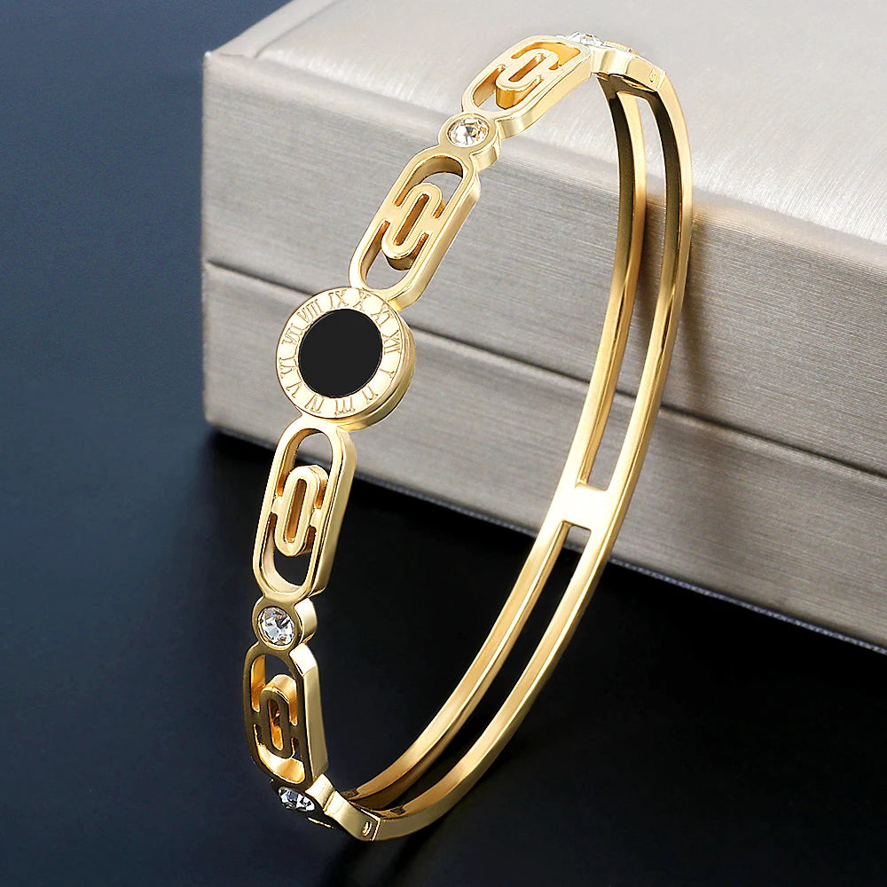 Vintage Hollow Roman Numerals Charm Bracelet Women Men Jewelry