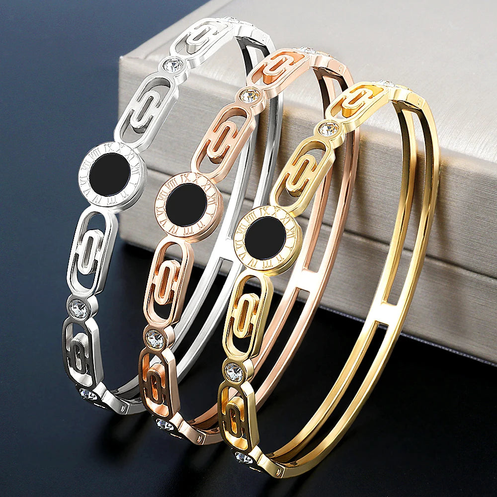 Vintage Hollow Roman Numerals Charm Bracelet Women Men Jewelry