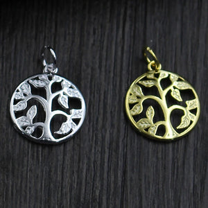 Life Tree S925 Charms Round Pendants 925 Sterling Silver DIY