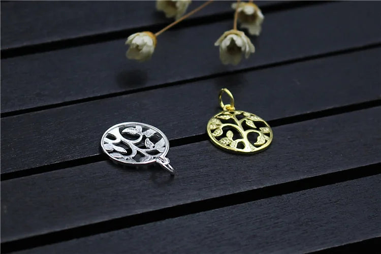 Life Tree S925 Charms Round Pendants 925 Sterling Silver DIY