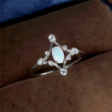 Vintage Crystal Wedding Ring Fire Opal Stone Silver Engagement Ring