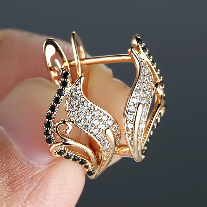 Vintage Zircon Hoop Flower Earrings Rose Wedding Jewelry