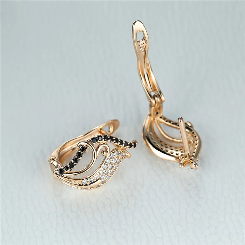 Vintage Zircon Hoop Flower Earrings Rose Wedding Jewelry