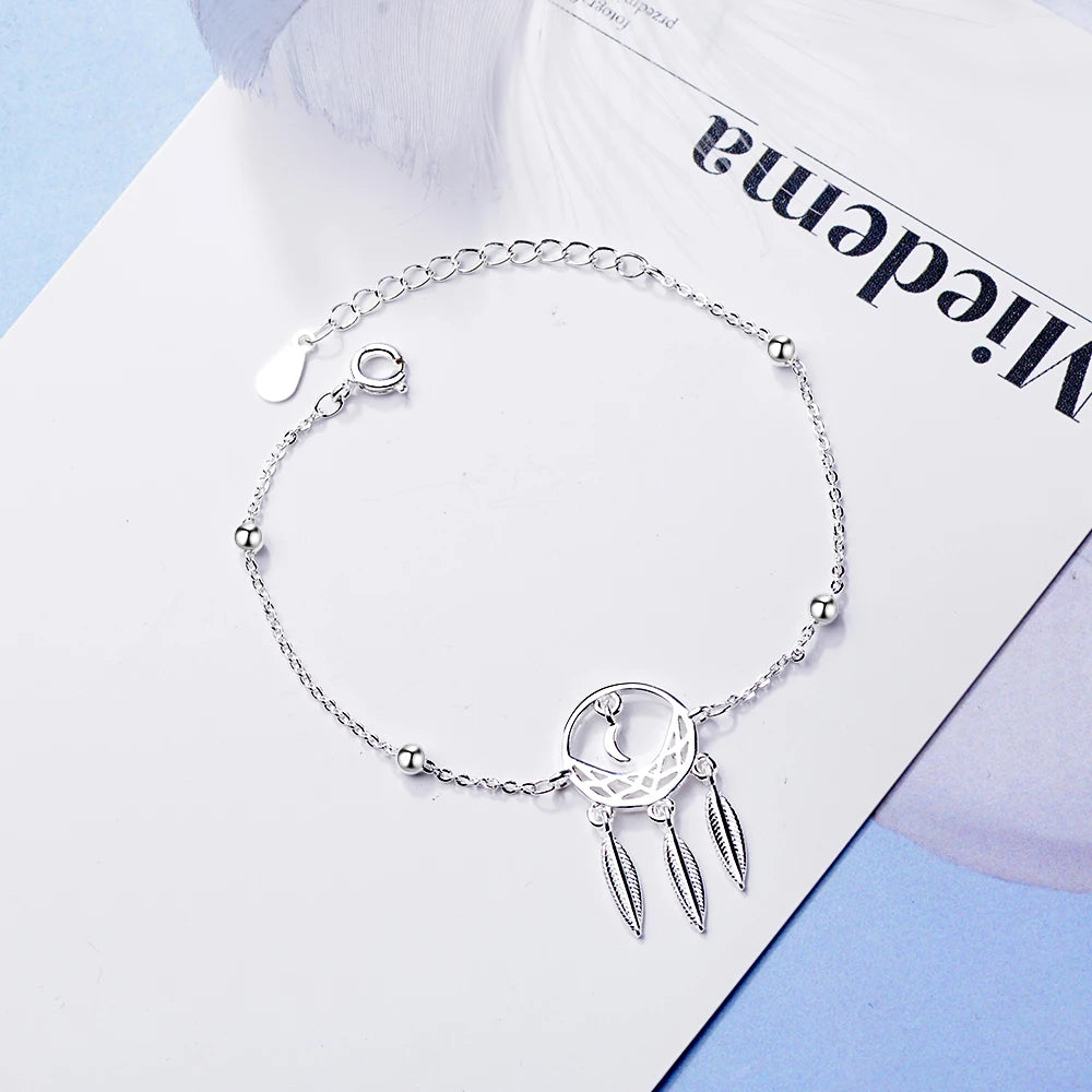 Vintage Hollow Dream Catcher 925 Silver Bracelet For Women
