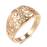 Vintage Hollow Embossed Wide Face Ring for Women, Natural Zircon Inlay